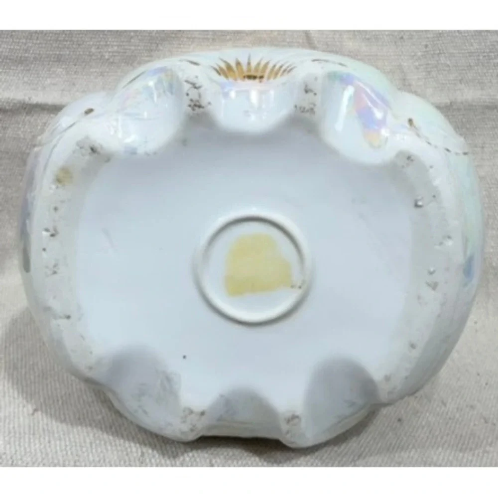 Antique 1910s Iridescent Luster Porcelain Vase Gold Gilt Floral Double Handle